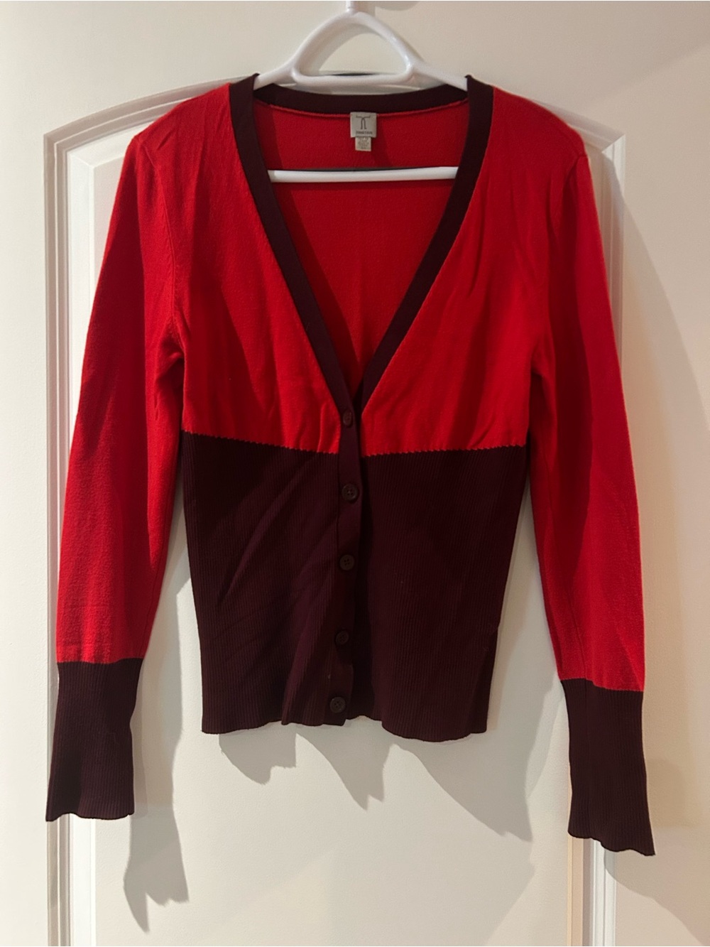 Triatan Two-Tone Red and Burgundy V-Neck Cardigan Sweater